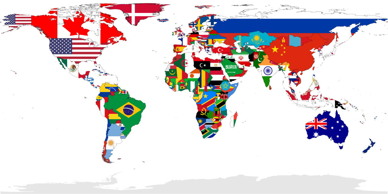 Une carte du monde avec les pays et les drapeaux